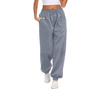 HOTOUCH Women's Warm Waffle Jogging Bottoms, Baggy Casual Trousers, Elastic High Waist, 2 Pockets, Gray, XXL