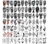 Hotoyannia 102 Sheets Halloween Tiny Temporary Tattoos Stickers, Fake Tattoos That Look Real And Last Long, Halloween Tattoos Include Black Scary Wolf Lion Tiger Skeleton Skull