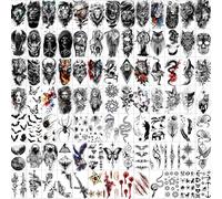 Hotoyannia 102 Sheets Halloween Tiny Temporary Tattoos Stickers, Fake Tattoos That Look Real And Last Long, Halloween Tattoos Include Black Scary Wolf Lion Tiger Skeleton Skull