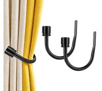HOTOZON 2 Pack Black Curtain Holdbacks, U-Shaped Curtain Holder Wall Mounted Decorative Drapery Tieback with Cap Finial for Hanging Curtains and Other Items