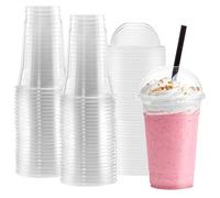 hotpack 100 x Reusable Smoothie Cups with Domed Lid Clear Plastic Slush Cups for Milkshake Bubble Tea Iced Coffee (16oz (473ml))