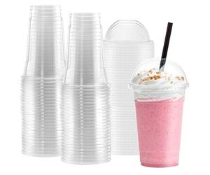 hotpack 100 x Reusable Smoothie Cups with Domed Lid Clear Plastic Slush Cups for Milkshake Bubble Tea Iced Coffee (16oz (473ml))
