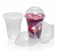 hotpack 50 x Crystal Clear Plastic Smoothie Cup with Dome Lid 16oz/473ml Leakproof Strong Lightweight Reusable for Milkshake Iced Coffee Slushy Bubble Tea Juice