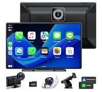 HOTPEAK 9'' A-pple Carplay Screen for Car with 2.5K Dash Cam,1080p Backup Camera, Portable Wireless CarPlay Android Auto Screen with Mirror Link, GPS Navigation, Voice Assistant, Loop Recording