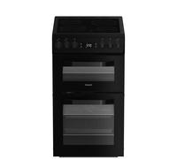 HDE5VDCB 50cm Ceramic Electric Cooker with Double Oven, Modern Black Cooker, A Rated Energy Efficiency, 4 Zone Ceramic Hob, Fan Oven & Grill, Easy Clean Enamel Interior