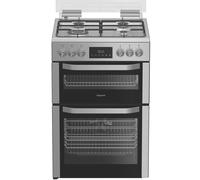 Hotpoint HDD6GDC2WX Stainless Steel 60cm Dual Fuel Freestanding Double Cooker With Glass Lid