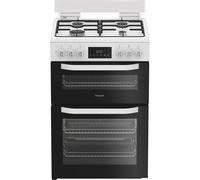 Hotpoint 60cm Freestanding Dual Fuel Double Cooker with Glass Lid