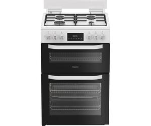 Hotpoint 60cm Freestanding Dual Fuel Double Cooker with Glass Lid