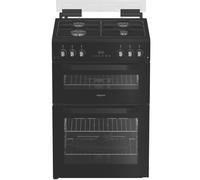 Hotpoint HDG6GDCB 60cm Double Oven Gas Cooker with Glass Lid in Black