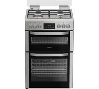 Hotpoint HDD6GDC2WX Stainless Steel 60cm Dual Fuel Freestanding Double Cooker With Glass Lid