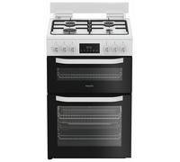 Hotpoint HDD6GDC2W White 60cm Dual Fuel Freestanding Double Cooker With Glass Lid