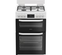 Hotpoint HDD6GDC2W 60cm Double Oven Dual Fuel Cooker - White - A/A Rated, White