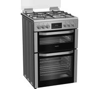 Hotpoint HDD6GDC2WX Stainless Steel 60cm Dual Fuel Freestanding Double Cooker With Glass Lid