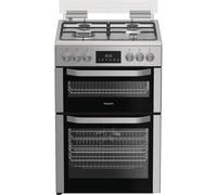 Hotpoint HDD6GDC2WX Stainless Steel 60cm Dual Fuel Freestanding Double Cooker With Glass Lid