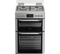 Hotpoint HDD6GDC2WX Stainless Steel 60cm Dual Fuel Freestanding Double Cooker With Glass Lid