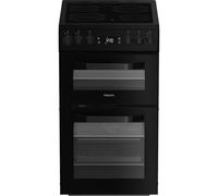 Hotpoint HDE5VDCB 50cm Wide Double Oven Electric Cooker with Ceramic Hob - Black - A/A Rated, Black
