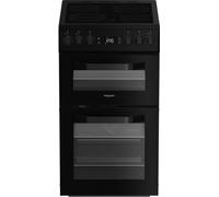 Hotpoint HDE5VDCB 50cm Wide Double Oven Electric Cooker with Ceramic Hob - Black - A/A Rated, Black