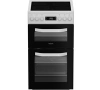 Hotpoint HDE5VDCW 50cm Wide Double Oven Electric Cooker with Ceramic Hob - White - A/A Rated, White