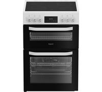 Hotpoint HDE6VDW 60cm Wide Double Oven Electric Cooker with Ceramic Hob - White - A Rated, White