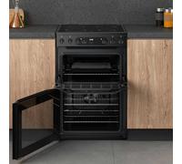 Hotpoint HDEU67V9C2B UK 60cm Freestanding Electric Cooker Double Oven with Ceramic Hob Black