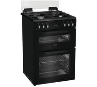 Hotpoint HDG6GDCB 60cm Double Oven Gas Cooker with Glass Lid in Black
