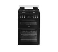Hotpoint HDG6GDCB 60cm Double Oven Gas Cooker with Glass Lid in Black