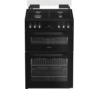 Hotpoint HDG6GDCB 60cm Double Oven Gas Cooker with Glass Lid in Black