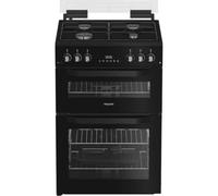 Hotpoint HDG6GDCB 60cm Double Oven Gas Cooker with Glass Lid in Black