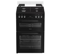 Hotpoint HDG6GDCB 60cm Double Oven Gas Cooker with Glass Lid in Black