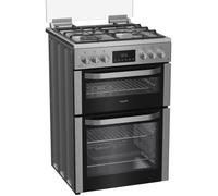 Hotpoint HDG6GDCWX 60cm Double Oven Gas Cooker with Glass Lid in Stain