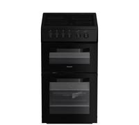 Hotpoint HTE5VCB Twin Cavity Electric Cooker with 4 Ceramic Hobs - Black