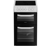Hotpoint HTE5VCW Twin Cavity Electric Cooker with 4 Ceramic Hobs - White [EEK: A]