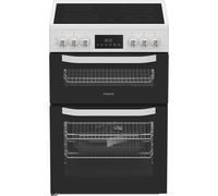 Hotpoint HTE6VDCW 60cm Electric Cooker with Ceramic Hob - White - A/A Rated, White