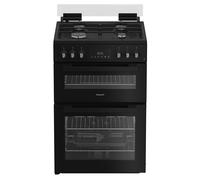 Hotpoint HTG6GDCB 60cm Twin Cavity Gas Cooker with Glass Lid in Black