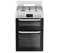 Hotpoint HTG6GDCW 60cm Twin Cavity Gas Cooker with Glass Lid in White
