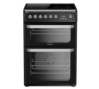 Hotpoint Hue61K S 60Cm Double Electric Cooker With Ceramic Hob - Black