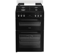 Hotpoint HDD6GDC2WX Stainless Steel 60cm Dual Fuel Freestanding Double Cooker With Glass Lid