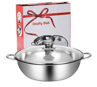 Hotpot Pot with Divider 12.6 Inch Dia. Stainless Steel Divider Pot with Glass Lid Chinese Dual Sided for Kitchen Induction Cooktop Gas Stove