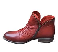 HOTRA Ankle Boots with Zip Soft Leather Low Heel Wide Fit Bootie Slippers Ladies Work Boots (Color : Red, Size : 5 UK)