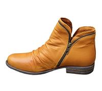 HOTRA Ankle Boots with Zip Soft Leather Low Heel Wide Fit Bootie Slippers Ladies Work Boots (Color : Yellow, Size : 6.5 UK)