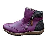 HOTRA Ladies Boots Wide Fit Ankle Boots for Women Comfortable Casual Side Zipper Leather Booties Anti-Slip Waterproof Shoes (Color : Purple, Size : 7 UK)
