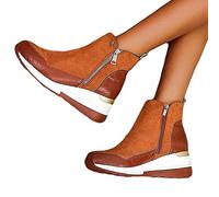 HOTRA Sneakers for Women Walking Shoes Arch Support Wedge Platform Suede Bootie Sneakers Zipper Ankle Boots Shoes (Color : Brown, Size : 5 UK)