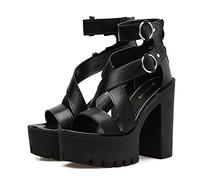 HOTRA Women Chunky Heel Gladiator Platform Anti-Slip High-top Sandal Ankle Strappy Pump Sandals Summer Dress Footwear (Color : Black, Size : 5.5 UK)