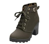 HOTRA Women's Boots with Buckles Ankle Boots Suede Leather Block Heel Platform Shoes Lined Winter Shoes Elegant Half Boots (Color : Green, Size : 6.5 UK)