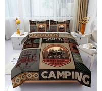 HOTRCR 3pcs Camping Bear National Park Duvet Set, Rustic Outdoor Bedding Set for Girls and Adults, Bedroom or Room Decor, All Seasons Microfiber Quilt with 2 Pillowcases for Gifts(Single 135 * 258cm)