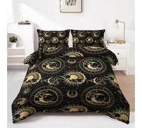 HOTRCR 3pcs Celestial Duvet Set, Astrology Bedding Set for Girls and Adults, Bedroom or Room Decor, All Seasons Comforter Microfiber Quilt with 2 Pillowcases for Gifts(Single 135 * 200cm)