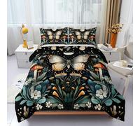 HOTRCR 3pcs Dark Botanical Butterfly Mushroom Duvet Set, Enchanted Forest Bedding Set for Girls and Adults, Bedroom or Room Decor, All Seasons Microfiber Quilt with 2 Pillowcases(King 220 * 230 cm