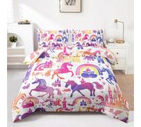 HOTRCR 3pcs Unicorns Duvet Set, Rainbow Bedding Set for Girls and Adults, Bedroom or Room Decor, All Seasons Comforter Microfiber Quilt with 2 Pillowcases for Gifts(Double 200 * 200cm)