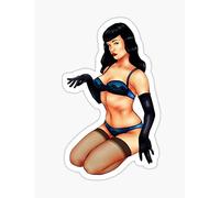 hotrodspirit - Mini Sticker Queen of the Pin Up Bettie Page in Undergarment Blue Pin Up Sticker
