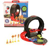 HotRodz Tyre Carrycase Track Set, 13 Pieces with 4 Cars and Traffic Signs, Portable Racing Playset